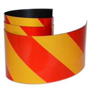Magnetic Reflective Tape 1M x 100mm x 0.8mm | Hi-Vis Red and Yellow Stripe