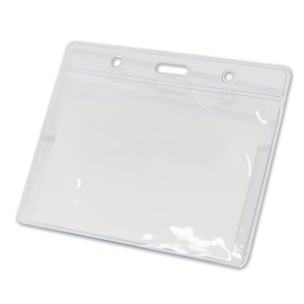 Magnetic Name Badge + Clear Horizontal Plastic ID Card Holder 4"x 3" | 1 PACK