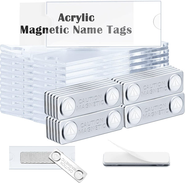 Magnetic Name Badge + Clear Acrylic Name Holder 3" x 1.18" | 1 PACK