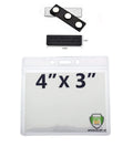 Magnetic Name Badge (Pacemaker Warning) + Clear Horizontal Plastic ID Card Holder 4"x 3" | 1 PACK
