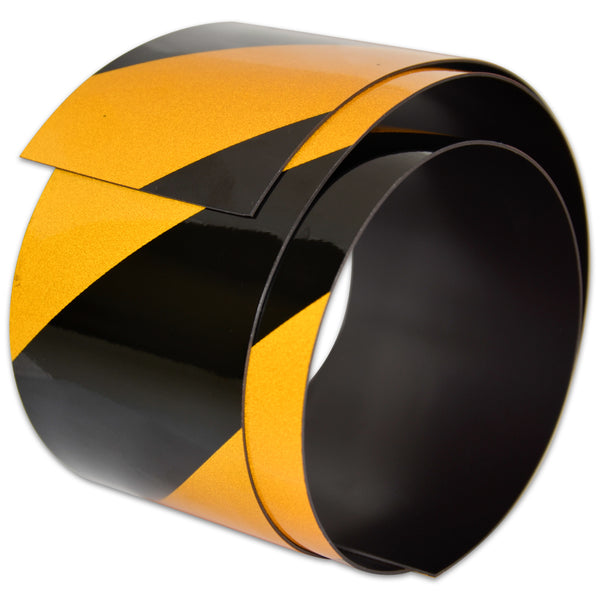 Magnetic Reflective Tape 1M x 50mm x 0.8mm | Hi-Vis Black and Yellow Stripe