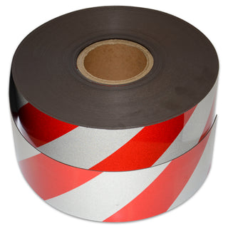 Magnetic Reflective Tape 45M x 75mm x 0.8mm | Hi-Vis Red and White Stripe