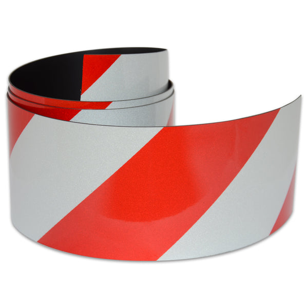 Magnetic Reflective Tape 1M x 75mm x 0.8mm | Hi-Vis Red and White Stripe