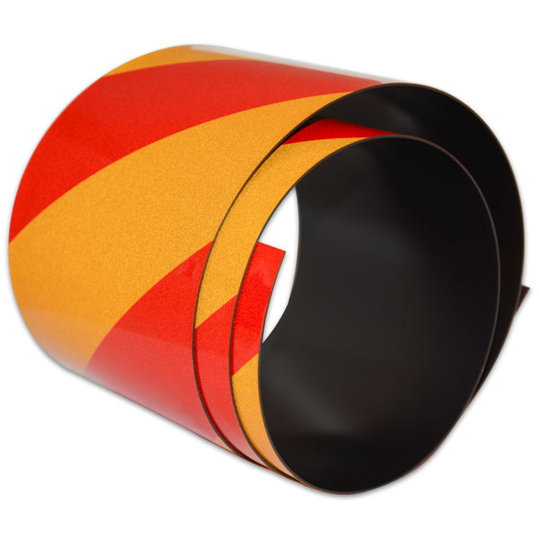 Magnetic Reflective Tape 1M x 50mm x 0.8mm | Hi-Vis Red and Yellow Stripe