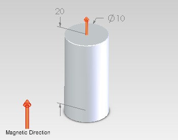 Neodymium Cylinder Magnet 10mm x 20mm N42