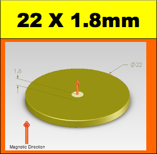 Neodymium Disc Magnet 22mm x 1.8mm N42 GOLD