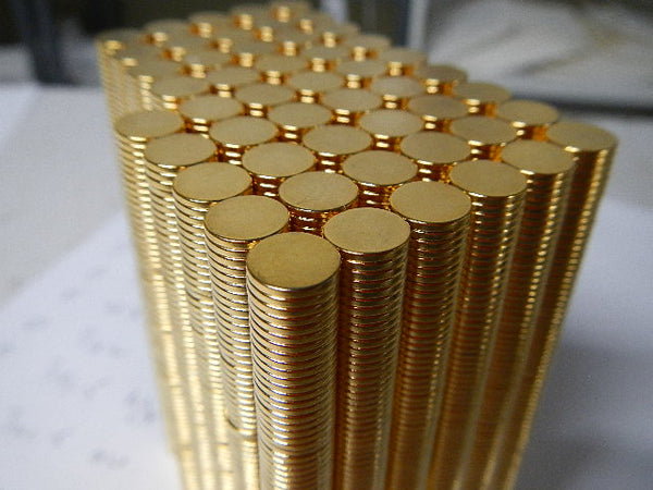 Neodymium Disc Magnet 6mm x 2mm N45, GOLD, North Pole Dimple