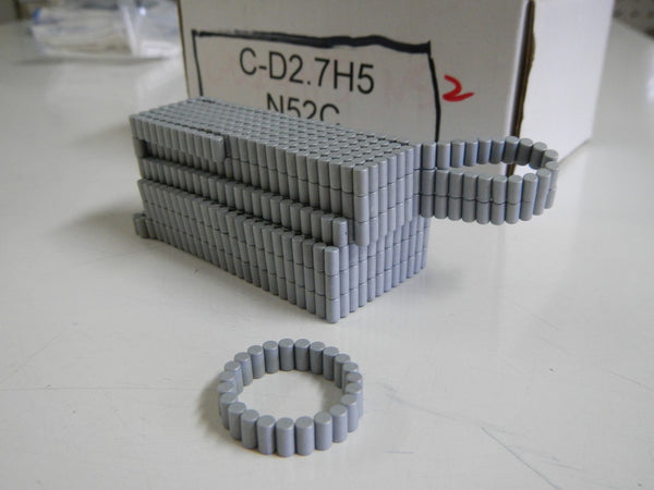 Neodymium Cylinder Magnet 2.7mm x 5mm N52 Diametrically Magnetized Parylene-C coating