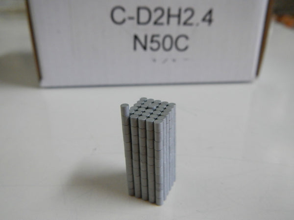 Neodymium Cylinder Magnet 2mm x 2.4mm N50 Parylene-C