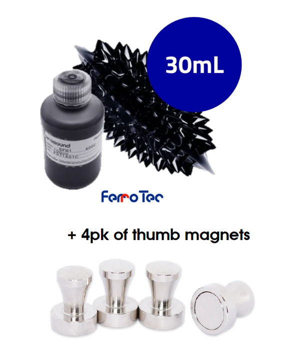 Magnetic Liquid Ferrofluid (30mL) + Thumb Pin Magnets 16mm (4pcs)