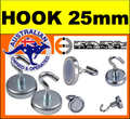 Neodymium Hook Magnet - D25mm dia. (22kg)