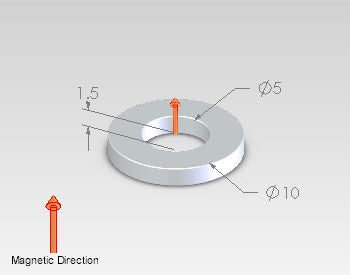 Neodymium Ring Magnet OD10mm x H1.5mm | Hole 5mm N42
