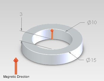 Neodymium Ring Magnet OD15mm x H3mm | Hole 9 mm N52