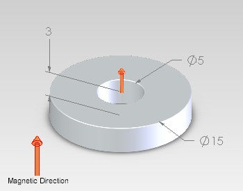 Neodymium Ring Magnet OD15mm x H3mm | Hole 5mm N42