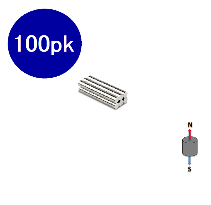 Neodymium Cylinder Magnet 2mm x 2mm N48 | Pack of 100pcs