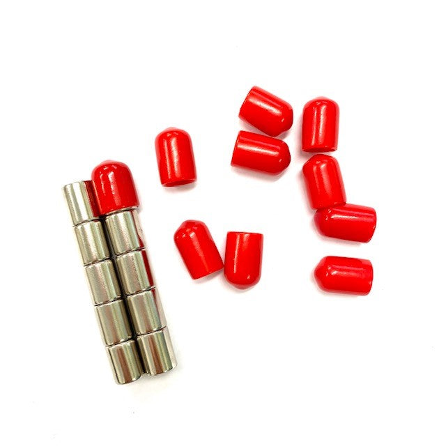 Neodymium Pin Magnets +Reusable Cap Red | Pack of 10