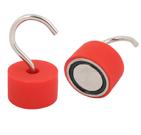 Neodymium Hook Magnet - D45mm dia. (50kg) | Red Silica Gel Coated | REDUCED TO CLEAR